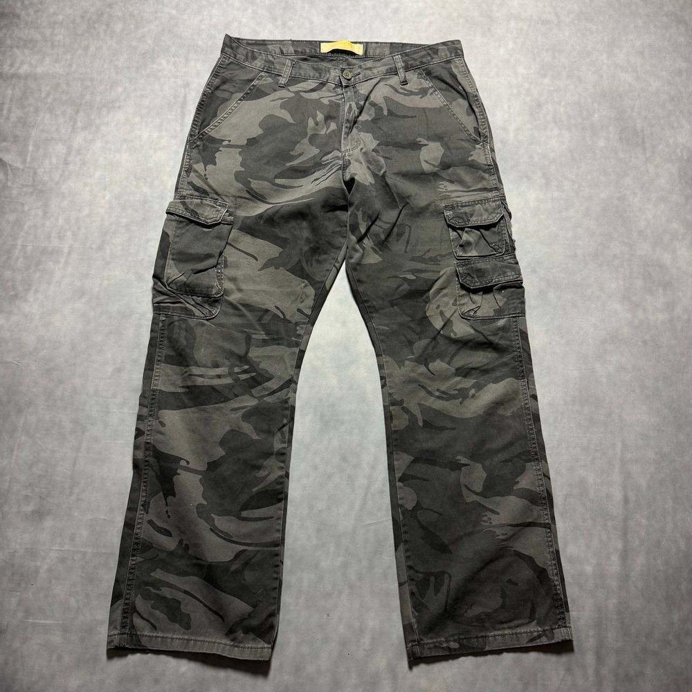 Wrangler Cargo Pants Mens 36x31 Grey Camo Excellent Vintage Multi-Pocket Utility